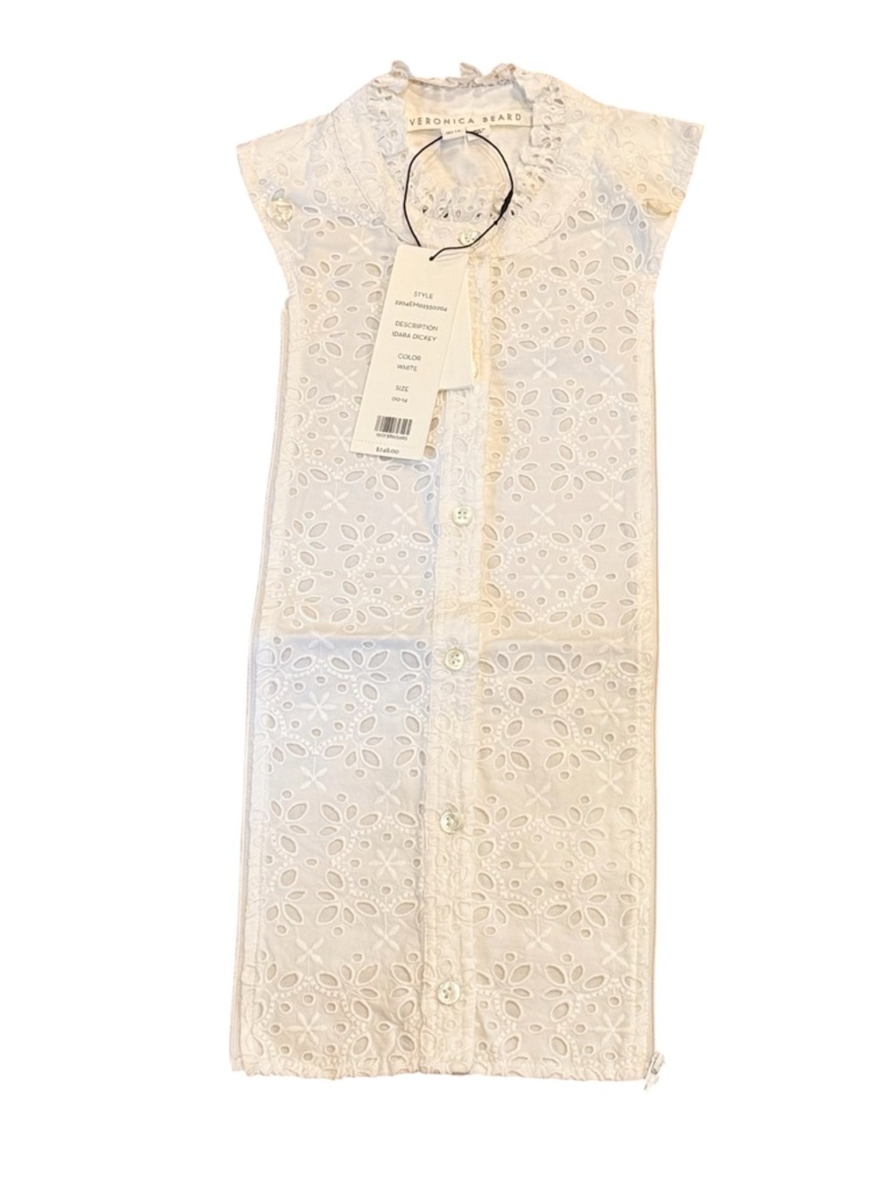 Veronica Beard Idara Eyelet Dickey Zip-In Insert White Cotton NWT Size 0-14